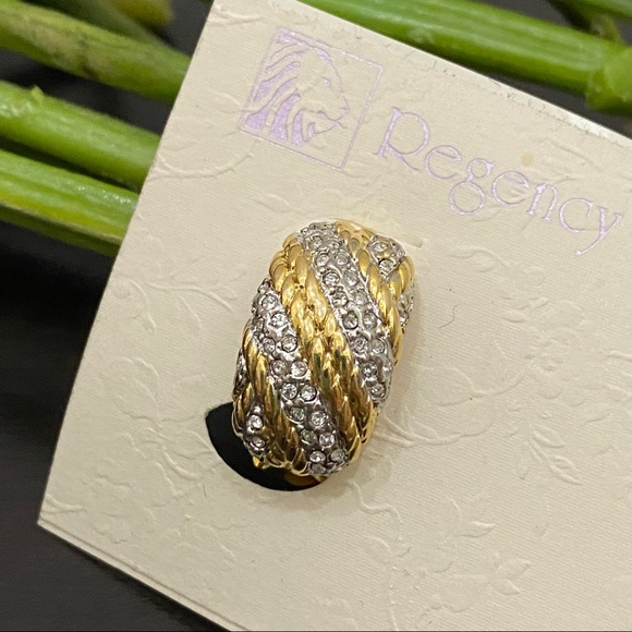 Twisted Goldtone Rope and Clear Stones Clip On Earrings - Picture 11 of 12